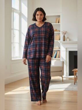 NWT Nautica 2pc Pajama Set XXL Red Plaid Silky Stretch Fleece Sleepwear